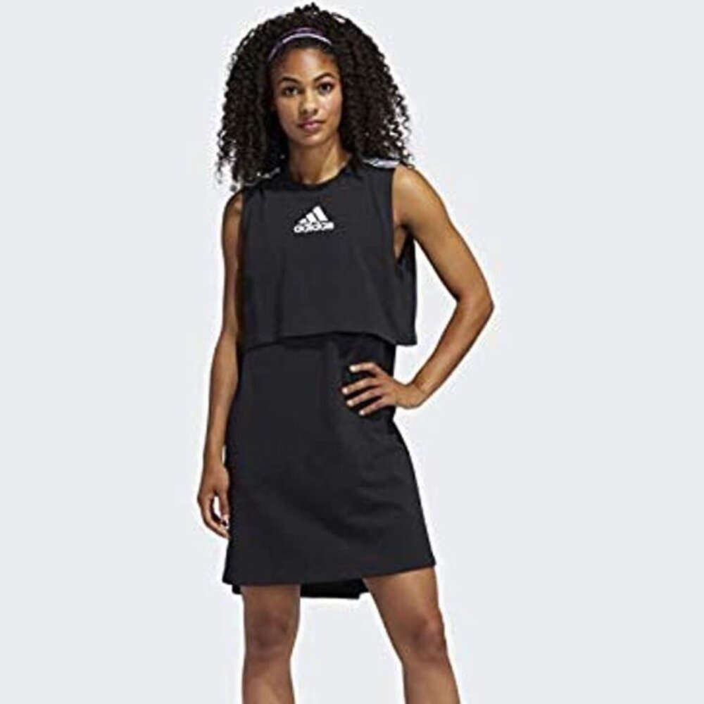 Adidas Black Sleeveless Tennis Dress Women’s Small – Crop Overlay Style